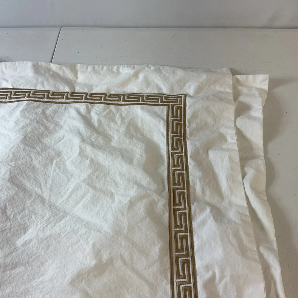 Williams Sonoma‎ Greek Key King Sham Tan White Embroidered Made in Italy